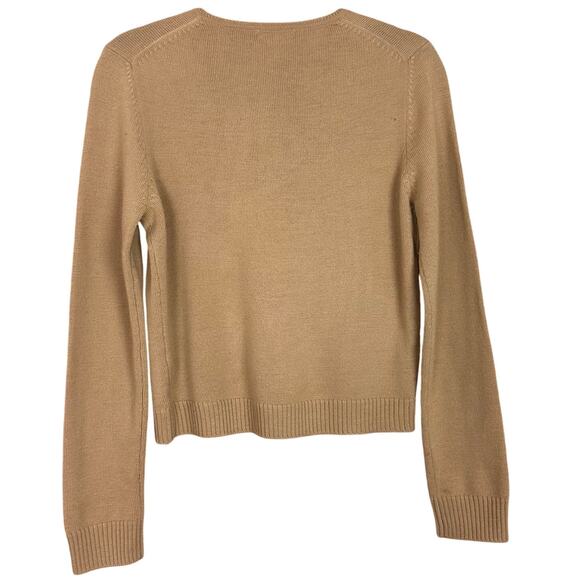 VTG J.Crew Cardigan Sweater Tan Brown 100% Wool Size Medium M 90s Y2K - Picture 2 of 5